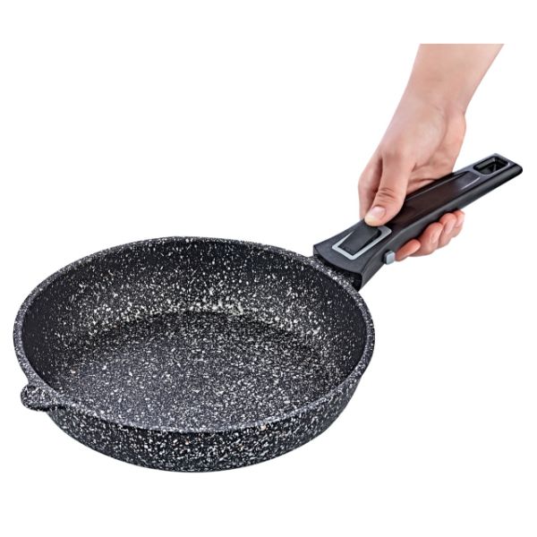 OMS Granite Fry Pan Set of 2 with Removable Handle Black