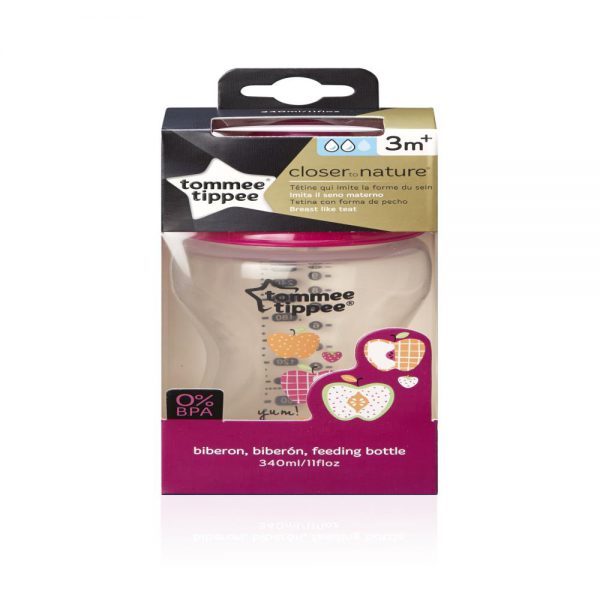 Tommee Tippee Easi-Vent Decorative Feeding Bottle 340ml Pink