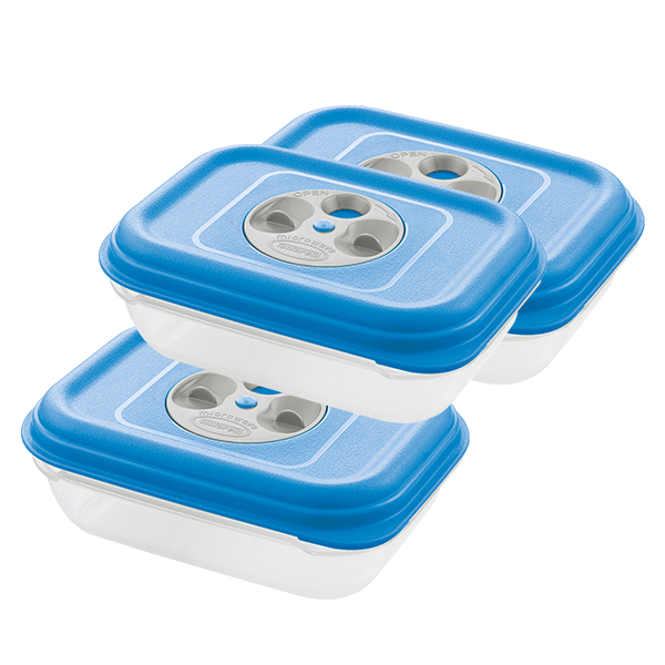 Bundle of 3 Tontarelli Fresh-Wave Rectangular Food Container 0.95L 19x14x6.3 cm (Assorted Colors)