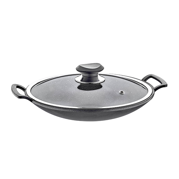 OMS Granite Turkish Wok with Glass Cover 30cm Grey