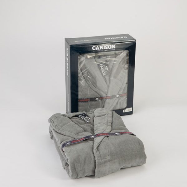 Cannon Cotton Plain Bathrobe With Hood- Grey- S