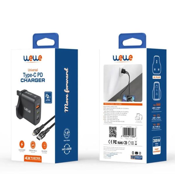 رأس شحن 38 واط بمنافذ تايب سي ويو إس بي مع كابل شحن  